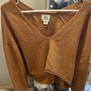 V-Neck Off the Shoulder Cropped Sweater